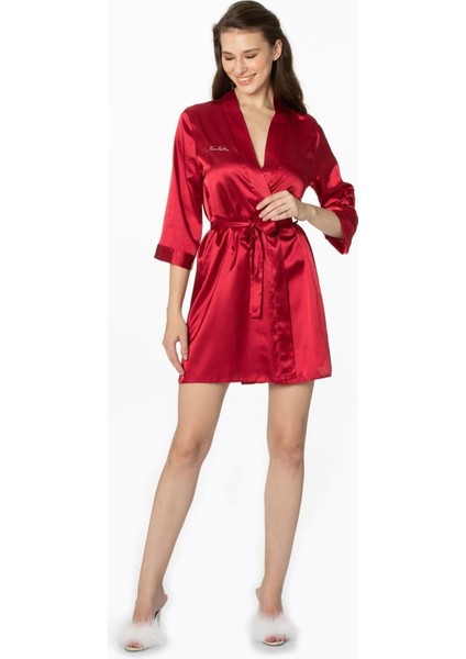 Kadın Saten Sabahlık - 1010 Bordo