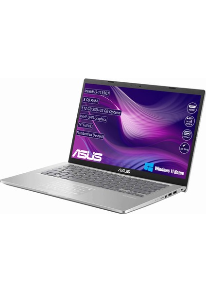 X415E İntel Core i5 1135G7 8 GB 512 GB SSD + 32 GB Optane 14" FHD Windows 11 X415EA-EK663W