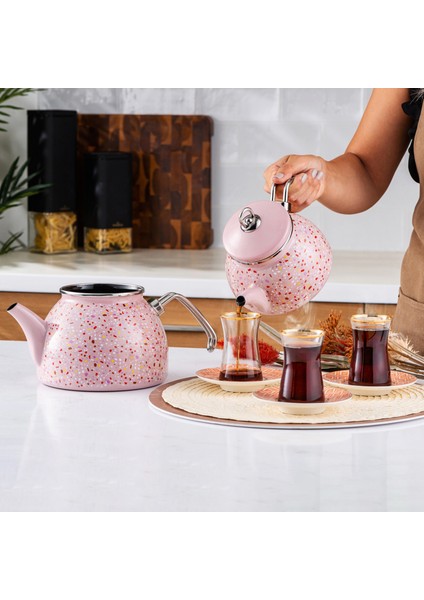 Emaye Midi Terazzo Pembe Çaydanlık Takımı fiyatları