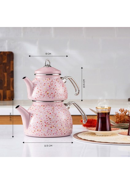 Emaye Midi Terazzo Pembe Çaydanlık Takımı modelleri