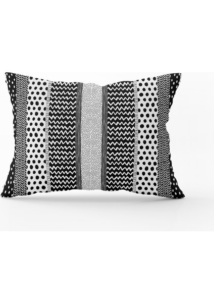 Beyaz Siyah Geometrik Çizgili Kırlent Yastık Kılıfı - CGH087-3550 Çift Tarafı Baskılı