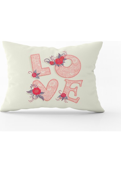 Pembe Love Yazılı Kırlent Yastık Kılıfı - CGH097-3550 Çift Tarafı Baskılı