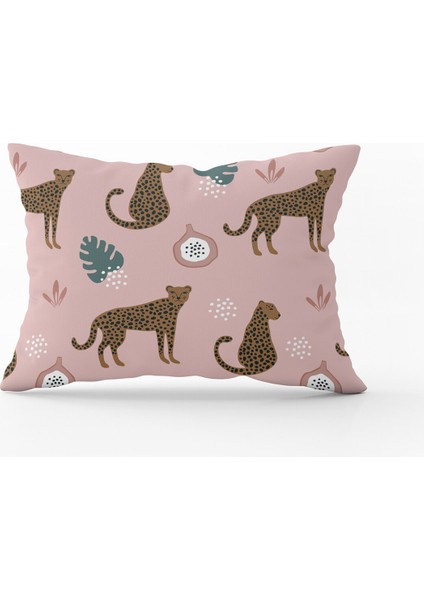 Pembe Kahverengi Tropikal Kaplan Figürlü Kırlent Yastık Kılıfı - CGH249-3550 Çift Tarafı Baskılı