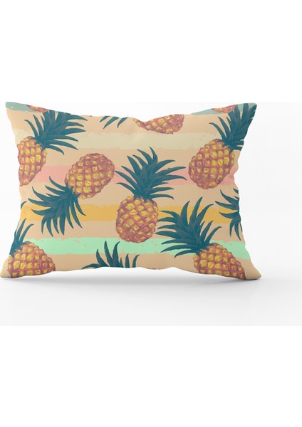 Sarı Yeşil Ananas Desenli Kırlent Yastık Kılıfı - CGH049-3550 Çift Tarafı Baskılı