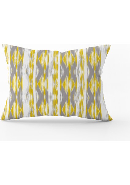 Sarı Gri Geometrik Çizgili Kırlent Yastık Kılıfı - CGH073-3550 Çift Tarafı Baskılı