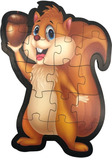 Farbu Oyuncak Ahşap Sincap Puzzle 18 Parça Arka Yüzü Hikayeli Yapboz