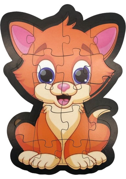 Ahşap Kedi Puzzle 19 Parça Arka Yüzü Hikayeli Yapboz