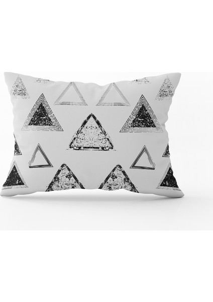 Siyah Beyaz Geometrik Desenli Kırlent Yastık Kılıfı - CGH091-3550 Çift Tarafı Baskılı