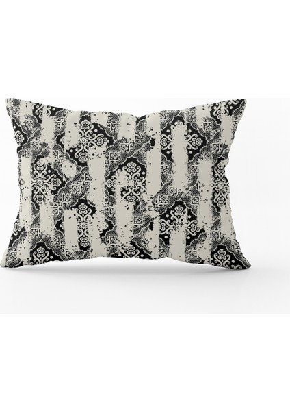 Siyah Krem Damask Desenli Kırlent Yastık Kılıfı - CGH099-3550 Çift Tarafı Baskılı