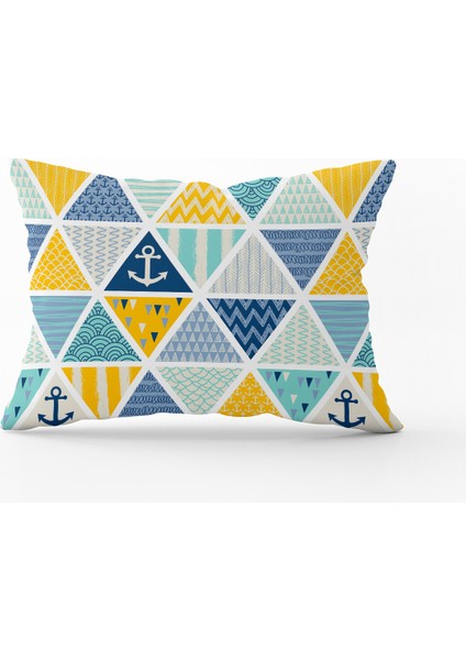 Sarı Mavi Marin Desenli Kırlent Yastık Kılıfı - CGH133-3550 Çift Tarafı Baskılı
