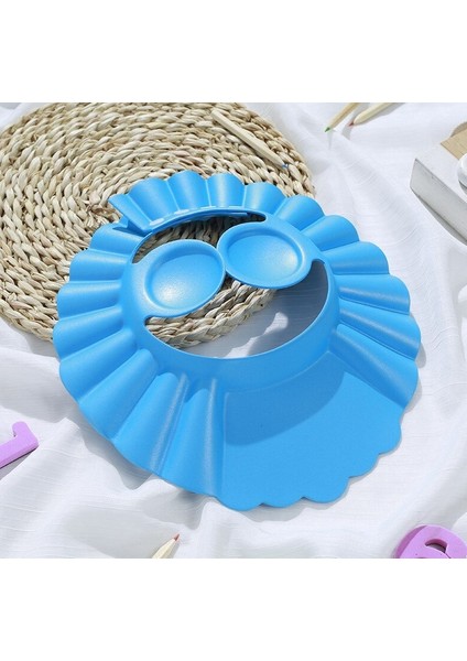Bebek Banyo Şapkası Düğmeli Kulaklıklı Mavi