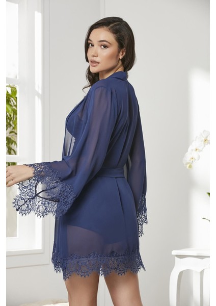 7005 Çeyizlik Dantelli Saten 4'lü Set -Lacivert modelleri