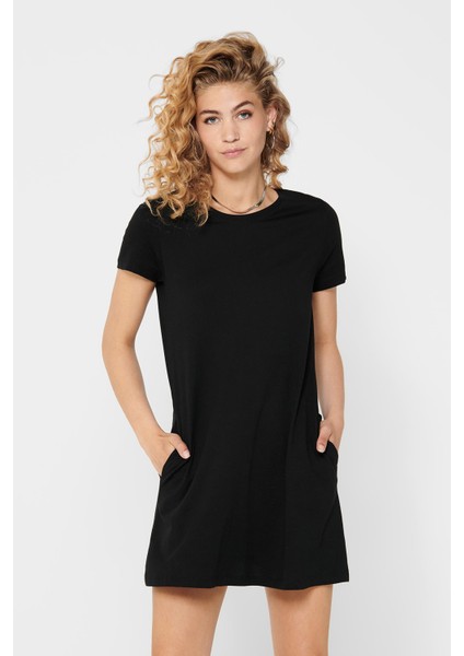 % 100 Pamuklu Cepli Regular Fit Bisiklet Yaka Mini Elbise Bayan Elbise 15202971 fiyatları