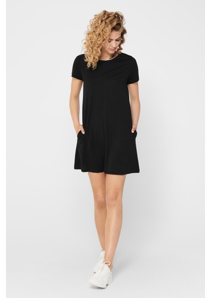 % 100 Pamuklu Cepli Regular Fit Bisiklet Yaka Mini Elbise Bayan Elbise 15202971 modelleri