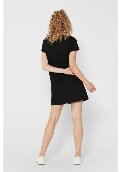 % 100 Pamuklu Cepli Regular Fit Bisiklet Yaka Mini Elbise Bayan Elbise 15202971 fırsatları