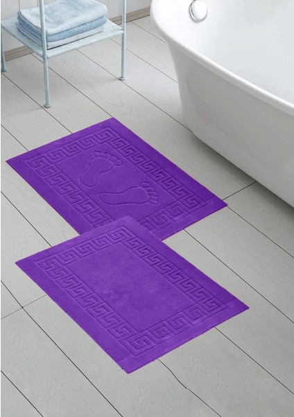 2'li 50 x 70 cm Ayak Izli / Düz Banyo Paspas Havlu Seti