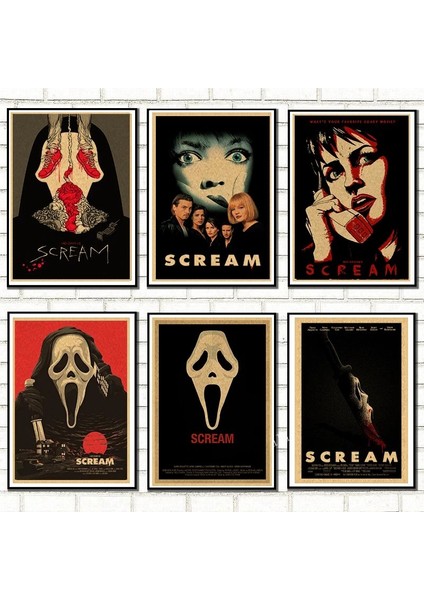 6 Lı Mdf Çığlık Klasik Korku Filmi Afiş Scream Ahşap Poster