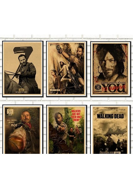 6 Lı Mdf Walking Dead Afiş Klasik Vintage Ahşap Poster