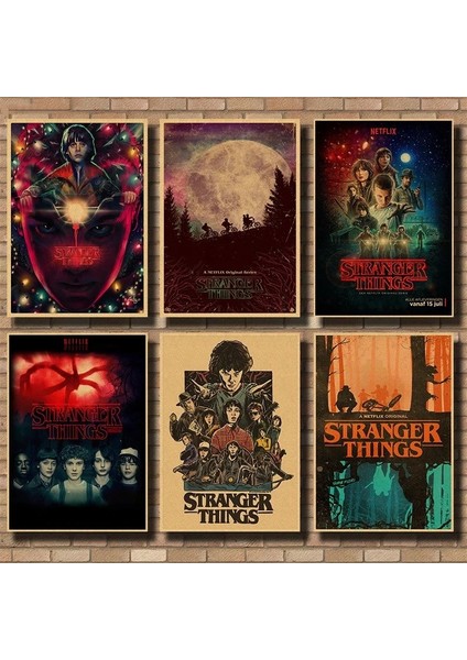 6 Lı Mdf Stranger Things Afiş Dizi Vintage Ahşap Poster