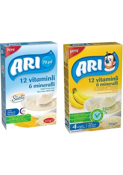 Arı Mama Arı Mama 12 Vitaminli 6 Mineralli Sütlü Muzlu + Sütlü Pirinç Unu 250 gr