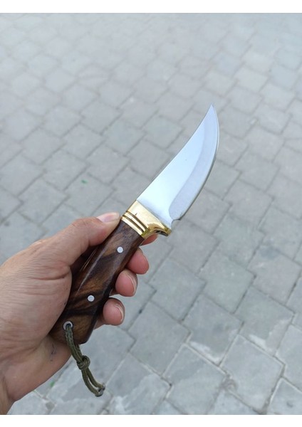 El Yapımı Pirinç Bilezik Bıçakli Kamp Bıçağı Kök Ceviz Kabze Paslanmaz Av Bıçağı Deri Kılıflı