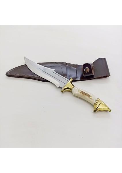 El Yapımı Kamp Bıçağı Kurt Başlı Geyik Boynuzu Kabzeli Paslanmaz Av Bıçağı Deri Kılıflı Bıçak fiyatları