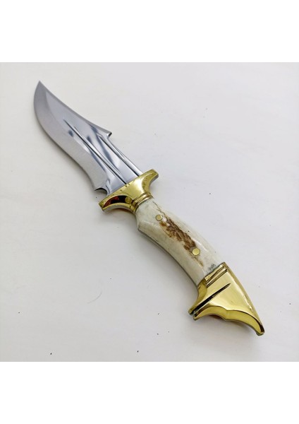 El Yapımı Kamp Bıçağı Kurt Başlı Geyik Boynuzu Kabzeli Paslanmaz Av Bıçağı Deri Kılıflı Bıçak modelleri