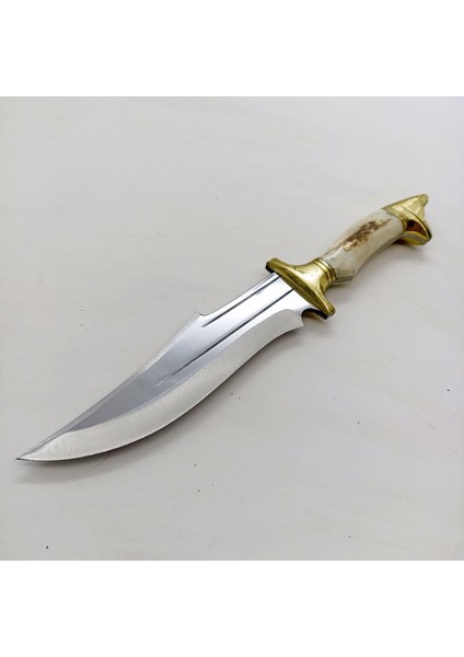 El Yapımı Kamp Bıçağı Kurt Başlı Geyik Boynuzu Kabzeli Paslanmaz Av Bıçağı Deri Kılıflı Bıçak indirimleri