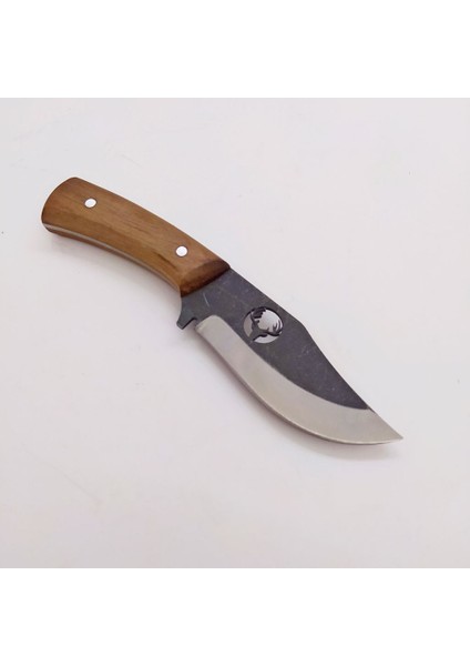 El Yapımı Geyik Motifli -Bushcraft Kamp Bıçağı Kök Ceviz Kabze Paslanmaz Av Bıçağı Deri Kılıflı