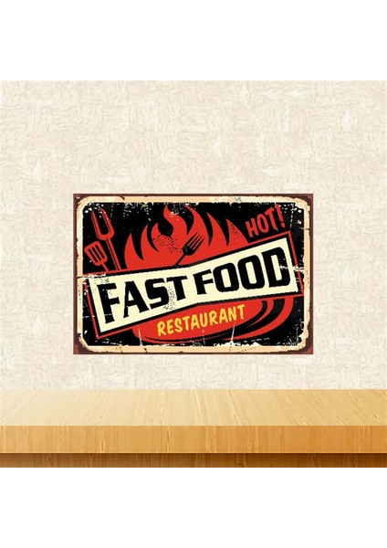 Fast Food 20-30 cm Retro Ahşap Poster TKFX4046