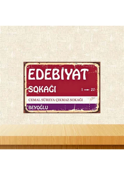 Edebiyat Sokağı 20-30 cm Retro Ahşap Poster