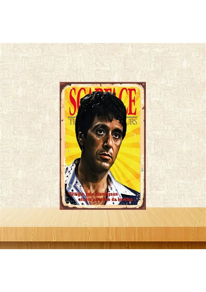 Scarface Gittiğin Yola Inandıysan 20-30 cm Retro Ahşap Tablo TKFX5841