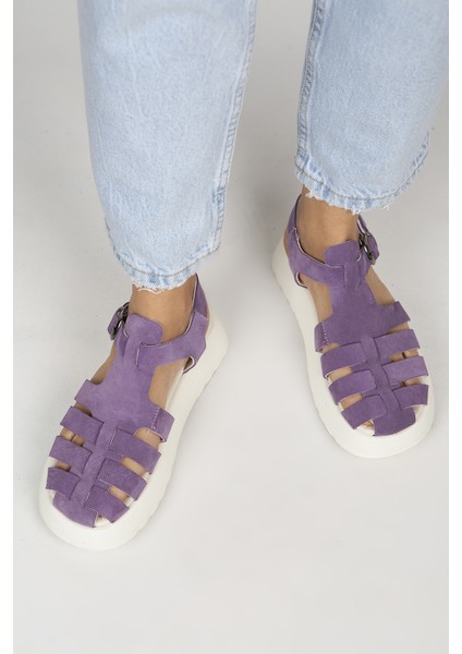 Rosa Kadın Deri Tokalı Mor Sandalet