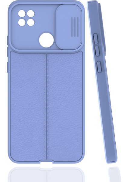 Case 4U Xiaomi Redmi 9c Kılıf Sürgülü Niss Slide Kamera Korumalı Deri Görünümlü Leke Tutmaz Lüks Silikon Lila