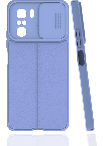 Case 4U Xiaomi Redmi K40 / K40 Pro / Poco F3 Kılıf Sürgülü Niss Slide Kamera Korumalı Deri Görünümlü Leke Tutmaz Lüks Silikon Lila