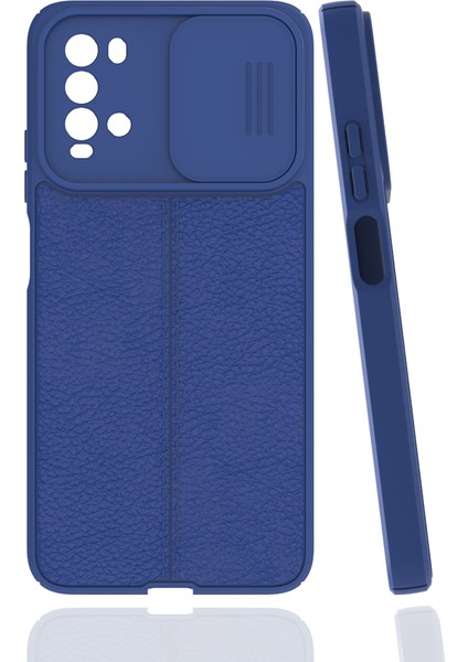 Xiaomi Redmi Note 9 4g Kılıf Sürgülü Niss Slide Kamera Korumalı Deri Görünümlü Leke Tutmaz Lüks Silikon Lacivert