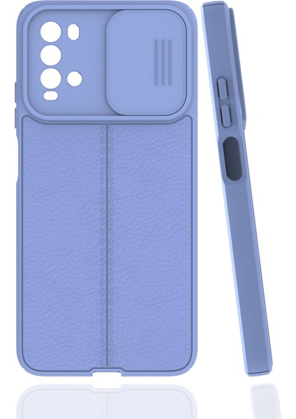 Xiaomi Redmi Note 9 4g Kılıf Sürgülü Niss Slide Kamera Korumalı Deri Görünümlü Leke Tutmaz Lüks Silikon Lila