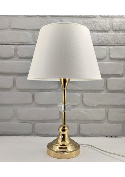 Gold Kaplama Klasik Metal Ayaklı 30'luk Beyaz Şapkalı Abajur Masa Lambası Model-2 fiyatları