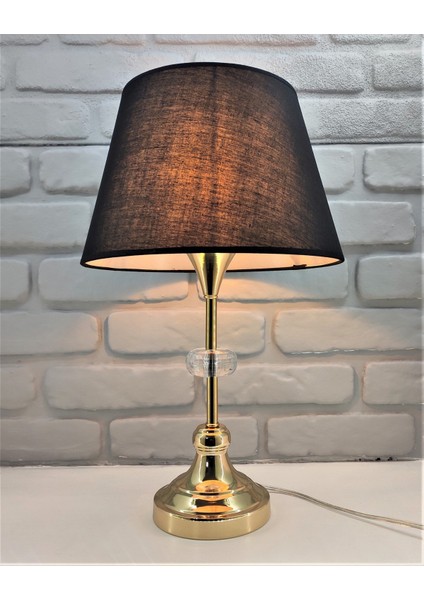 Gold Kaplama Klasik Metal Ayaklı Siyah Kumaş Şapkalı Abajur Masa Lambası Model-2