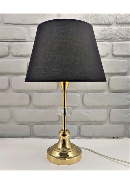 Gold Kaplama Klasik Metal Ayaklı Siyah Kumaş Şapkalı Abajur Masa Lambası Model-2 fiyatları