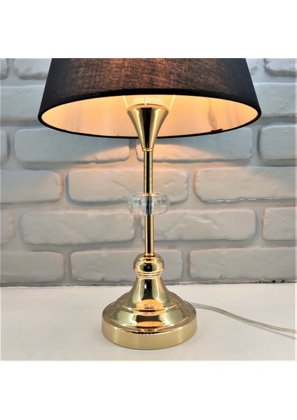 Gold Kaplama Klasik Metal Ayaklı Siyah Kumaş Şapkalı Abajur Masa Lambası Model-2 modelleri