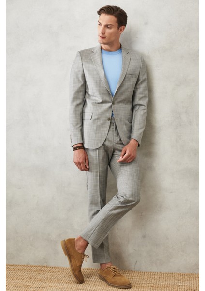 ALTINYILDIZ CLASSICS Erkek Gri-mavi Ekstra Slim Fit Dar Kesim Mono Yaka Kareli Klasik Takım Elbise fırsatları