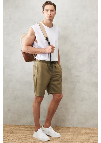 Erkek Haki Standart Fit Günlük Rahat Spor Örme Şort modelleri