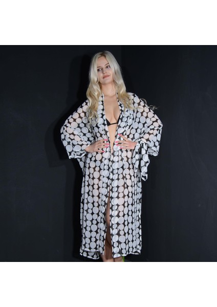 Tedz Collection Paredora Beyaz Daire Desenli Kimono Pareo