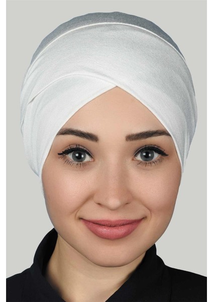 Çapraz Dış Tesettür Bonesi Penye - Ekru