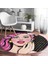 Pop Art Retro Dijital Baskılı Pembe Çocuk Ve Genç Odası Yıkanabilir Kaymaz Tabanlı Yuvarlak Halı 1