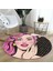 Pop Art Retro Dijital Baskılı Pembe Çocuk Ve Genç Odası Yıkanabilir Kaymaz Tabanlı Yuvarlak Halı 4