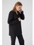 Kemerli Yakasız Saten Blazer Ceket Siyah 2