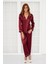 Kadın Saten Biyeli Pijama Takımı -1200 Bordo 1