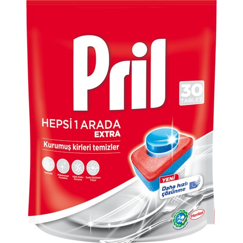 Pril Hepsi Bir Arada Extra 30 Yıkama Bulaşık Makinesi Deterjanı Tableti